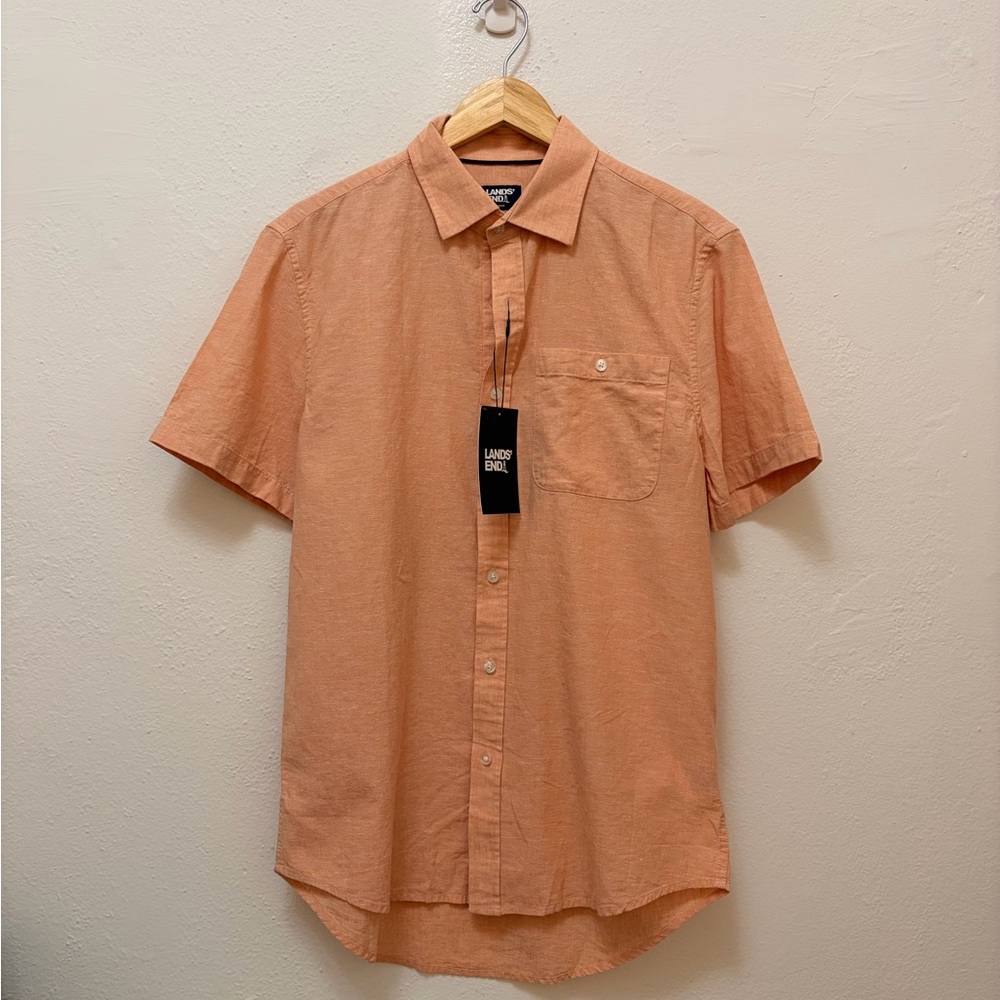 Lands' End Men's Cotton Linen Button Down Shirt